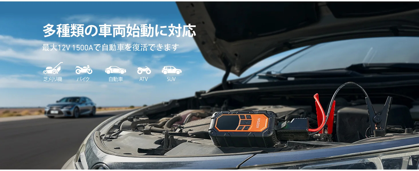 AstroAI S8 Air Nano ジャンプスターター 空気入れ 8000mAh 1500Aピーク電流 車用エンジンスターター（最大6.0Lガソリン車・3.0Lディーゼル車対応） 自動停止機能付タイヤインフレーター 12V 150PSI 車緊急始動 10種類の安全保護 モバイルバッテリー LED緊急ライト PSE認証済 USB-C付き