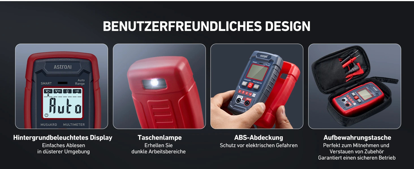 AstroAI Multimeter voltmeter 4000 Counts, Smart Messmodus, Digital Voltmeter mit automatischer Bereichswahl, Schnelle präzise Messung von Gleichspannung, Wechselspannung, Widerstand