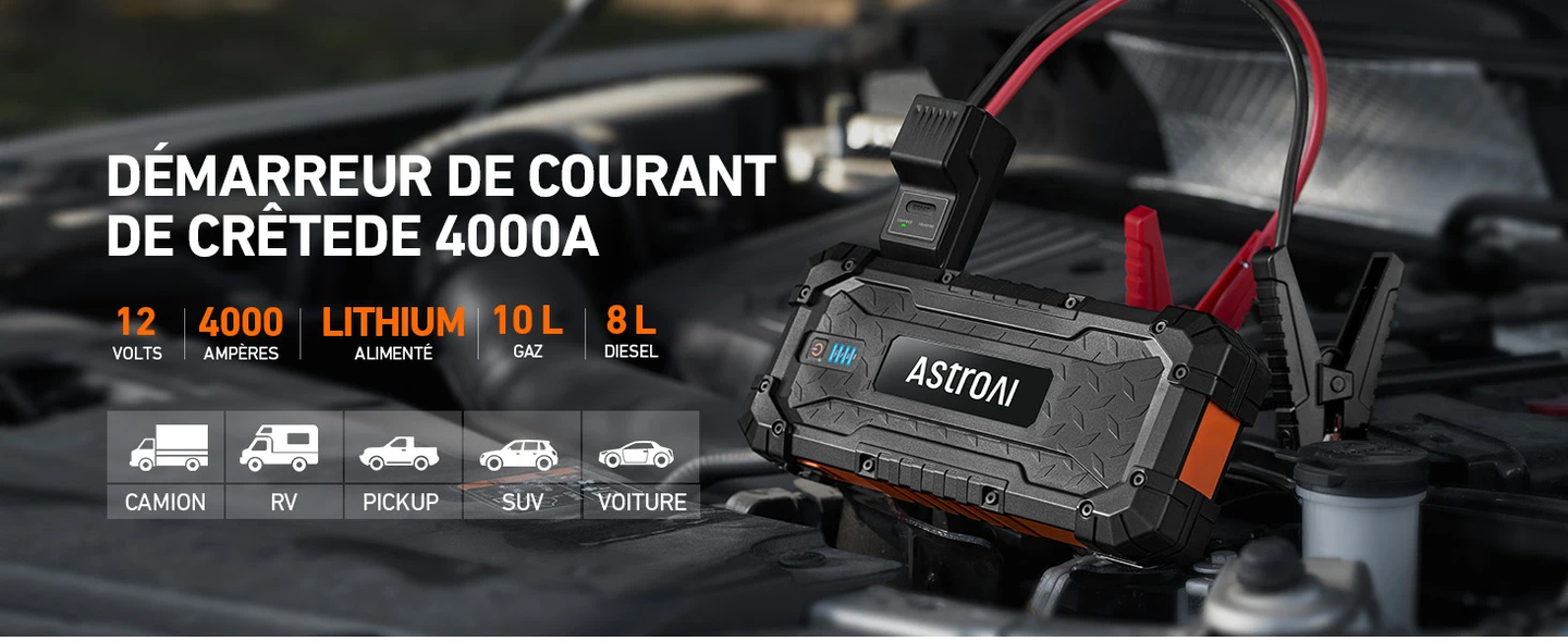 AstroAI S8 Ultra Battery Jumper Starter Portable, 4000A Car Jump Starter for Up to 10.0L Gas & 8.0L Diesel Engines, 88.8Wh Portable 12V Jump Box