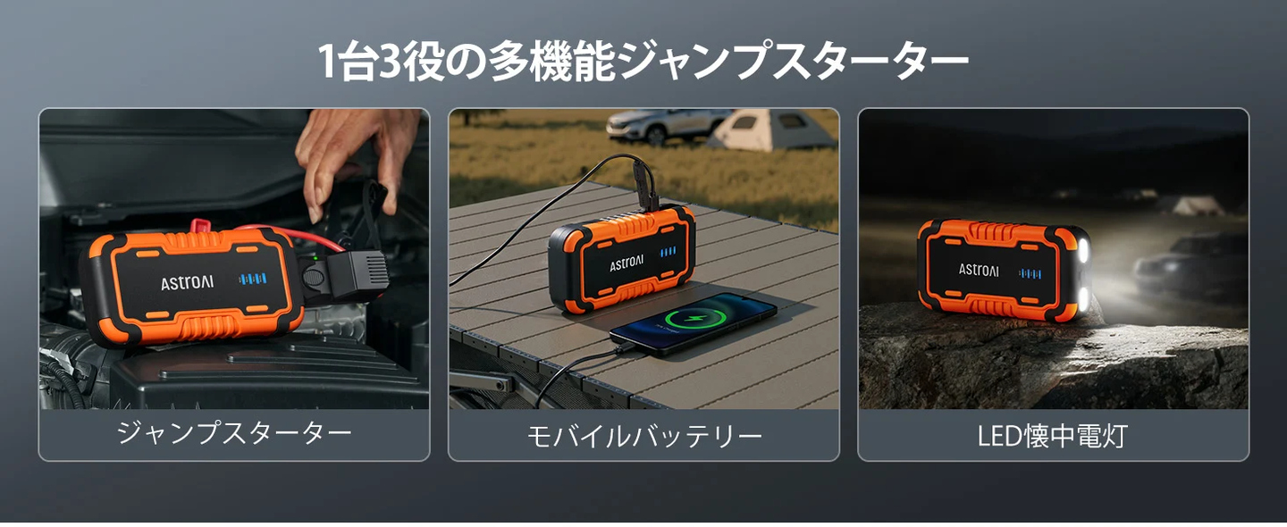 AstroAI P10 ジャンプスターター 3000Aピーク電流 車用エンジンスターター（最大10.0Lガソリン車・8.0Lディーゼル車対応）12V 車緊急始動 10種類の安全保護 モバイルバッテリー LED緊急ライト PSE認証済 USB-C付き