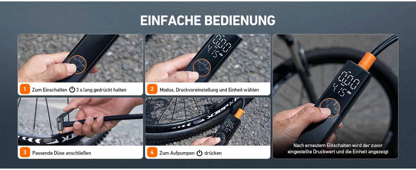 AstroAI Fahrradpumpe Elektrische Luftpumpe, 150PSI Mini Tragbare Akku Fahrradpumpe alle ventile