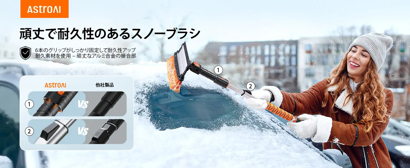 AstroAI 93-120cm スノーブラシ 車 除雪ブラシ 雪かき 6 in 1 多機能 車用スノーブラシ アイススクレーパー 伸縮式
