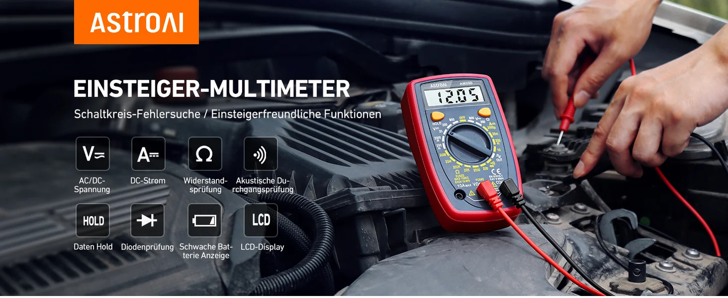 AstroAI Digital Multimeter 2000 Zählungen, Model AM33D