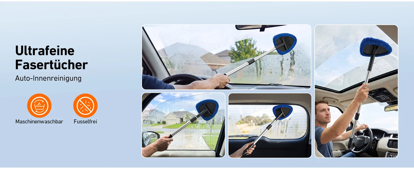AstroAI 10 Stück Auto Reinigungsset mit 81 cm (32 Zoll) Teleskopgriff | Windschutzscheiben Reiniger, Chenille&Mikrofaser Pads,für Auto/SUV/Wohnmobil, Haushaltsflächen