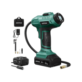 AstroAI 20V Rechargeable Battery Powered Air Compressor with 12V Car Power Adapter & Digital Pressure Gauge for Cars, Motorcycles, 160PSI, Green