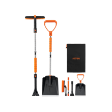 AstroAI 2" 1 Ice Scraper & Snow Shovel Kit, 47.2" Ice Scrapers for Car Windshield and 360° Pivoting Snow Brush, Extendable Snow Shovel with Foam Grip, Orange