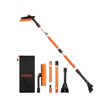 AstroAI 62.4 Inch Ice Scraper and Extendable Car Snow Brush,Orange with 360° Pivoting Brush Head
