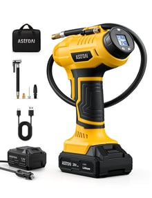 AstroAI Cordless Tire Inflator Portable Air Compressor 160PSI 12VDC Battery
Dual Power Supply Auto Shut-Off Digital Pressure Gauge Fast Inflation Air Pump for Cars Motorcycles Bikes Ball Gift Yellow