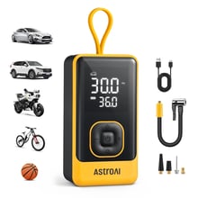 AstroAI L7 Air Tire Inflator Portable Air Compressor, 150PSI Electric Cordless Pump with Fast 1-min Inflation, Auto Shutoff, LED Light – Rechargeable for Car, SUV, Motorcycle, Bike Tires, Yellow