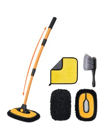 AstroAI 15°Curved Car Wash Brush with 43" Long Handle and 90° Rotating Replaceable Brush Head, Car Wash Kit with Microfiber Towel and Tire Brush for Car, SUV, RV, Floor Cleaning, Yellow