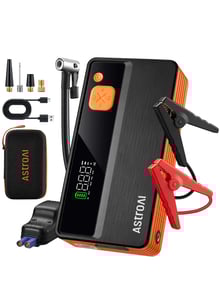 AstroAI M12-F Portable Jump Starter with Air Compressor, 5000A Car Battery Booster Pack & 150PSI Car Battery Jump Starter (All Gas & 10.0 L Diesel) with tire inflator, Intuitive LED Screen