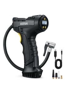 AstroAI Car Tyre Inflator Air Compressor, USB Rechargeable Battery Cordless Tyre Inflator, 150PSI Portable Handheld Tyre Pump Digital with Torch and 4 Adaptors for Car, Motorcycle Bike, Ball