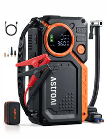 AstroAI MF12-V 7000A Car Battery Jump Starter Booster and 150PSI Tyre Inflator, 12V Power Pack with Air Compressor, All Petrol/12L Diesel Vehicles, LED Digital Display, Complete Accessory Kit, Orange