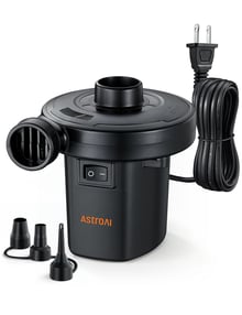 AstroAI Portable Air Pump for Inflator/Deflator - 110V AC/12V DC Air Mattress Pump, Electric Air Pump with 3 Nozzles, Suitable for Outdoor Camping Air Bed, Pool Toys, Swimming Ring