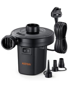 AstroAI Electric Air Pump, 400L/min Quick-Fill Inflator with 3 Nozzles for Airbeds, Pools & Inflatables
