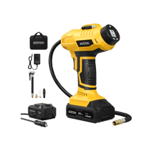 AstroAI Handheld Cordless Tire Inflator with 20V Rechargeable Battery and 12V Car Power Adapter Digital Pressure Gauge (160PSI, Yellow)