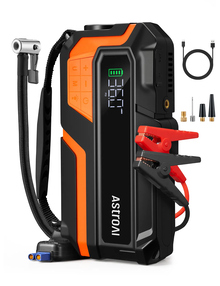 AstroAI M12 ジャンプスターター 1034kPaエアーコンプレッサー付 12000mAh 4000Aピーク電流 車用エンジンスターター（ガソリン全排気量車・最大10.0Lディーゼル車対応） 自動停止機能付タイヤインフレーター 12V 車緊急始動 10種類の安全保護 モバイルバッテリー LED緊急ライト PSE認証済 USB-C付き