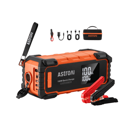 Featou 9000A Jump Starter – 24000mAh 12V Power Pack With Air Compressor, USB Quick Charge, And LED Light