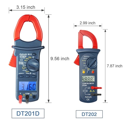 AstroAI Digital Clamp Meter 2000 Counts with Auto Ranging, Measures DC/AC Voltage, Amp, Current, Resistance, Continuity, Tests Diodes, Model DT202