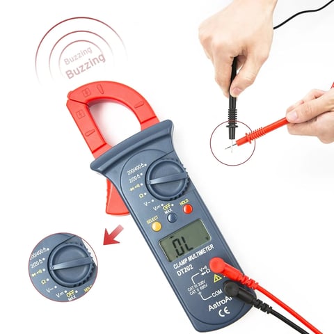 AstroAI Digital Clamp Meter 2000 Counts with Auto Ranging, Measures DC/AC Voltage, Amp, Current, Resistance, Continuity, Tests Diodes, Model DT202