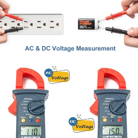 AstroAI Digital Clamp Meter 2000 Counts with Auto Ranging, Measures DC/AC Voltage, Amp, Current, Resistance, Continuity, Tests Diodes, Model DT202