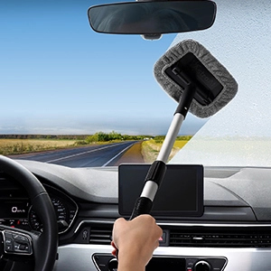 AstroAI Scheibenreiniger auto, Autoscheiben Innenreiniger für Windschutzscheibe mit ausziehbarem Griff und 3 Mikrofaserpads, Grau