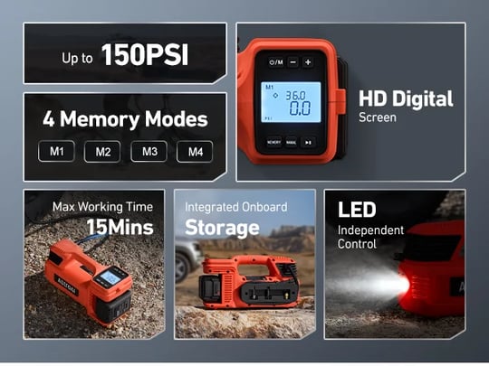 Tre Nflator Portable Ar Compressor, 170PS & 22000mAh Cordless Ar