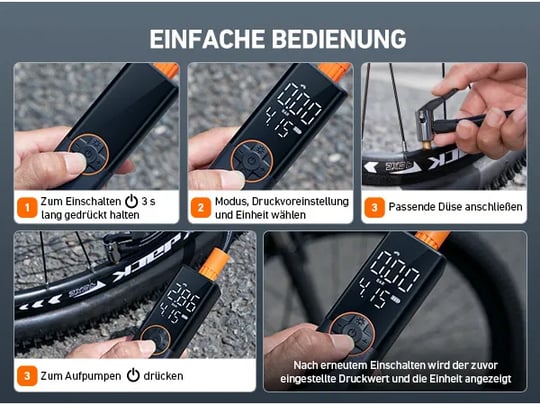 Elektrische Fahrradpumpe - 120PSI Mit Manometer & LED
