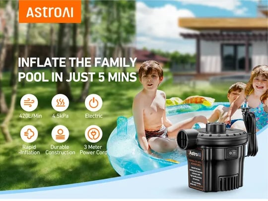 Electric Air Mattress Pump for Inflatables, Balls, Pool | AstroAI