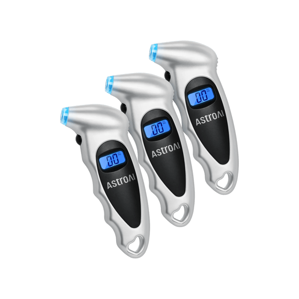 AstroAI 3 Pack Digital Tire Pressure Gauge with 4 Settings for Cars, Bikes, Trucks; Backlit LCD & Non-Slip Grip, 150 PSI, Silver