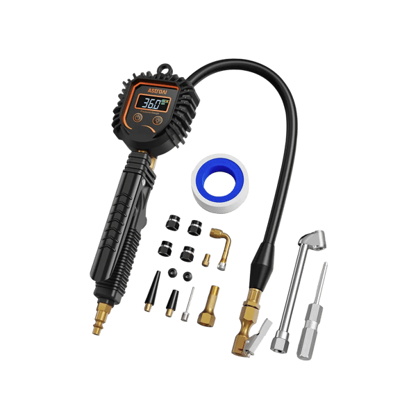 AstroAI Digital Tire Inflator with Pressure Gauge, Air Chuck and Compressor Accessories for Bicycle/Truck/SUV/Motorcycle/RV, 250 PSI, Orange