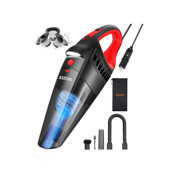 AstroAI Car Vacuum, Portable Handheld Vacuum Cleaner with 12V DC Power, LED Light and 16.4 Ft Cigarette Lighter Cord, Car Cleaning Kit with 3 Filters for Quick Cleaning
