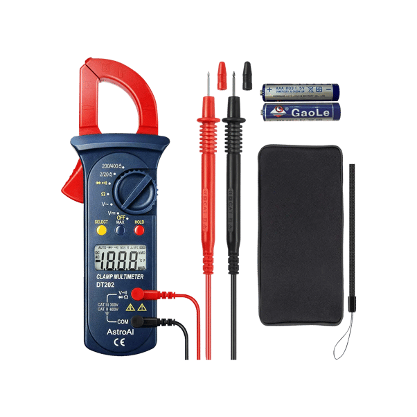 AstroAI Digital Clamp Meter 2000 Counts with Auto Ranging, Measures DC/AC Voltage, Amp, Current, Resistance, Continuity, Tests Diodes, Model DT202
