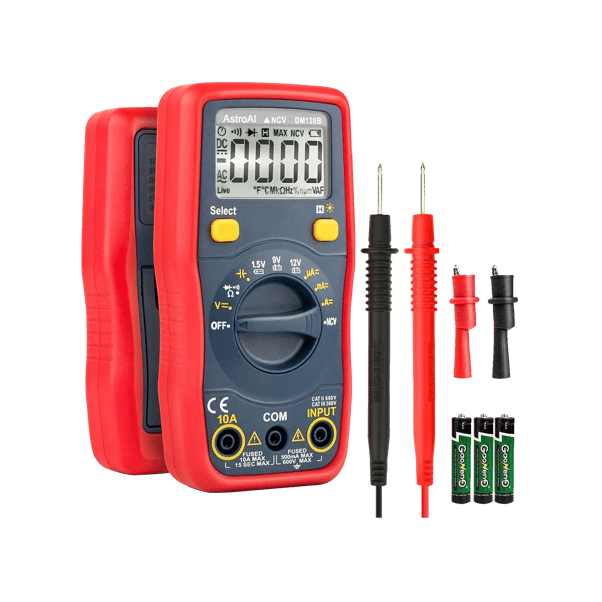 AstroAI DMM with Non-Contact Voltage Function, Measures Voltage, Current, Amp, Resistance, Capacitance and 1.5V/9V/12V Battery, Model DM130B