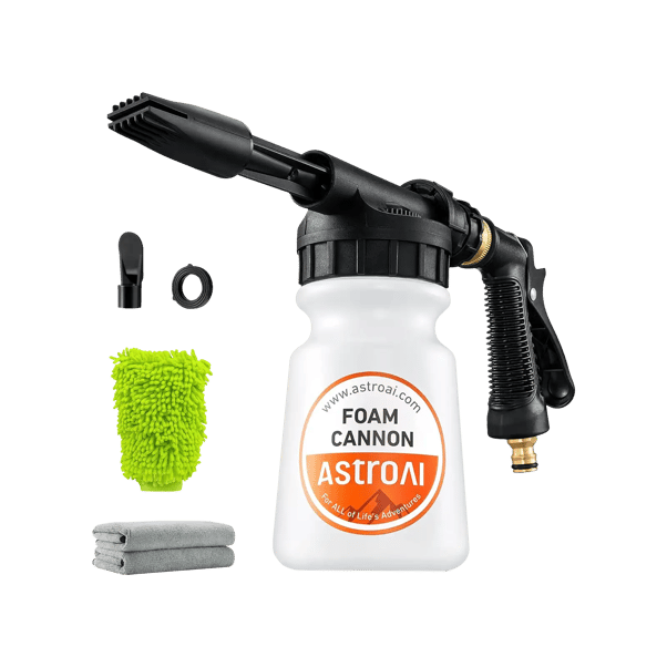 AstroAI Foam Gun Car Wash Gun with Wash Mitt & Microfiber Towel, Quick Connect to Most Garden Hose, Foam Blaster Equips with 3/4” Universal Garden 3/8" Quick Connector,Orange Label