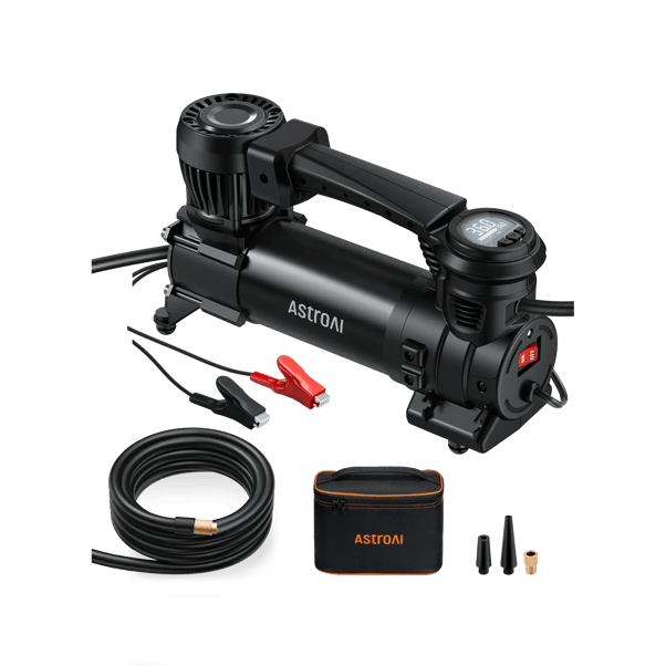 AstroAI T4 Truck Air Compressor with Auto Shutoff, Alligator Clips, LED Light for Off-Road, Pickup, SUV, RV (Up to 33 Inch Tires)