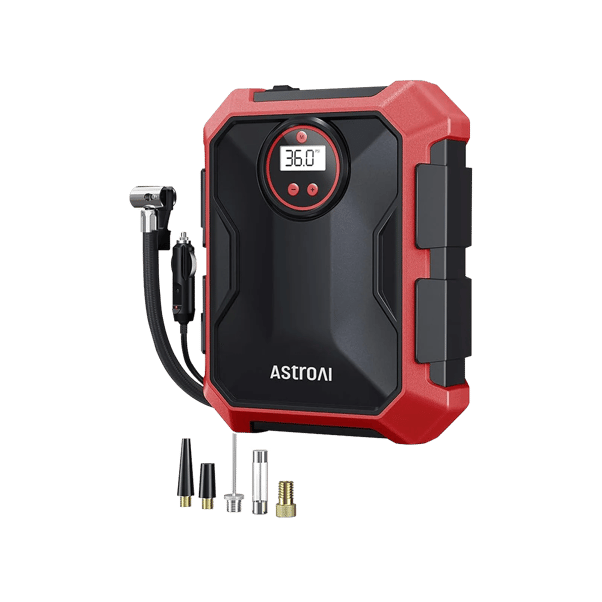 AstroAI 12V DC Portable Air Compressor​ for Cars, Bicycles, and Other Tires with LED Light and Digital Display, 100 PSI, Red