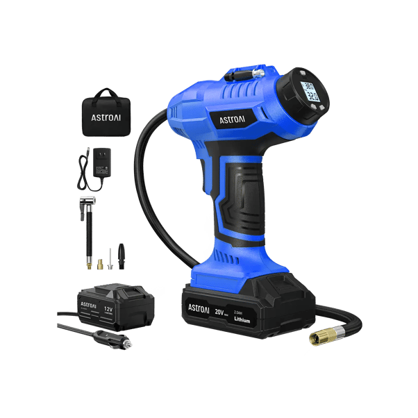 AstroAI Cordless Air Compressor 160 PSI with Rechargeable Battery and 12V Car Power Adapter for Cars & Motorcycles, Blue