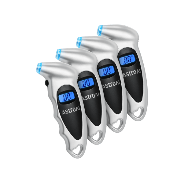 AstroAI Digital Tire Pressure Gauge with 4 Units Stocking Stuffers for Car/Truck/Bicycle, Backlight LCD and Presta Valve Adaptor, 150 PSI, Silver (4 Pack)