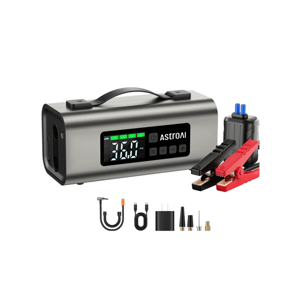 AstroAI Portable Car Jump Starter with Air Compressor 150 PSI, LCD Display for Up to 7.5L Gas & 5.0L Diesel Engine, 2500A, 12V, MF159