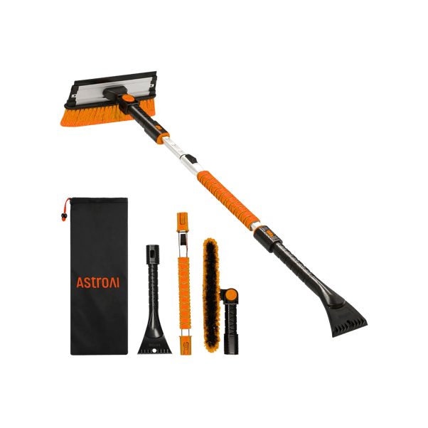 AstroAI 47.2 Inch Ice Scraper Extendable Car Snow Brush,Orange with 270 degree Pivoting Brush Head