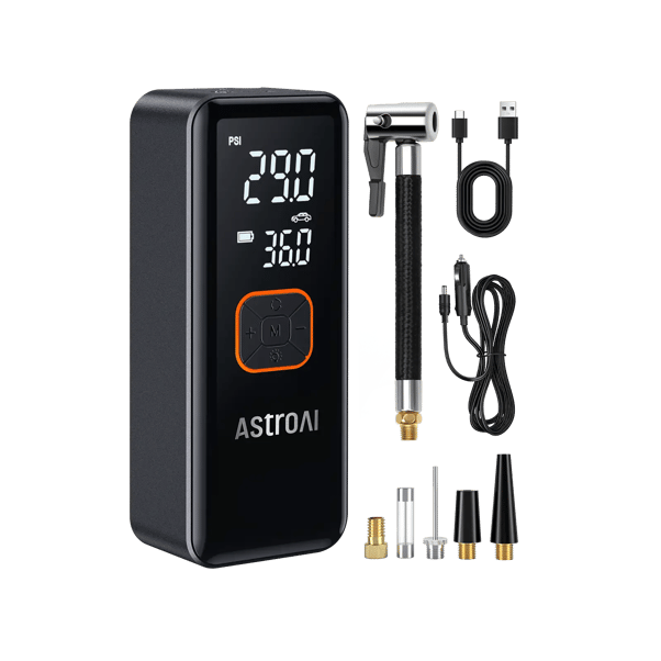AstroAI 150PSI Tire Inflator, Portable Air Compressor with 6600mAh Battery & DC Cord