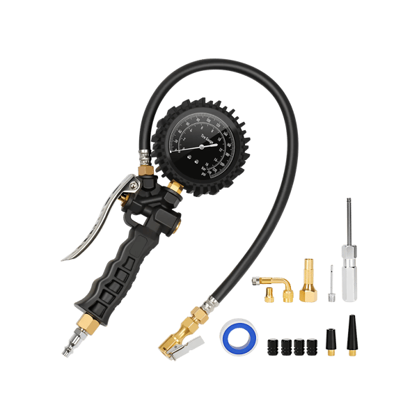 AstroAI Tire Pressure Gauge with Inflator, 230 PSI Heavy Duty with Air Chuck Compressor Accessories, 360° Rotatable Dial and Air Chuck