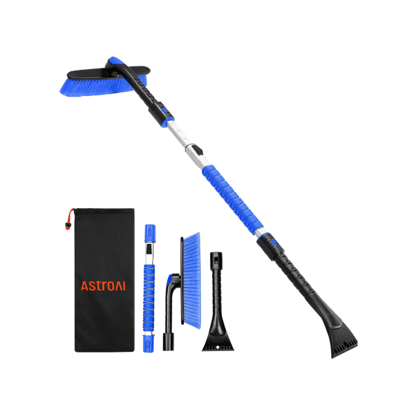 AstroAI 47.2 Inch Ice Scraper Extendable Car Snow Brush, Blue with 360° Pivoting Brush Head