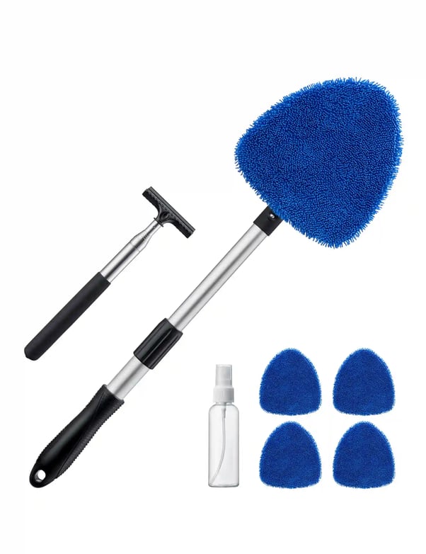 AstroAI Car Windshield Cleaner Tool, Window Cleaning Kit with 39in Car Mirror Squeegee, 4 Reusable Microfiber Pads and Extendable Handle, Blue