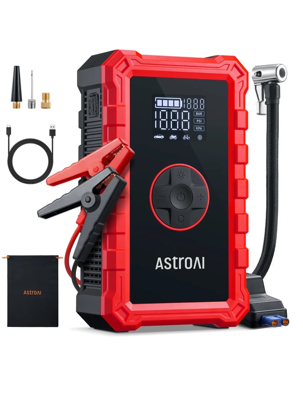 AstroAI S8 Air Jump Starter with Air Compressor, 3000A Car Battery Jumper Starter Portable (6.0 Gas/3.0L Diesel) with 150PSI Cordless Auto-Shutoff Tire Inflator (Red)