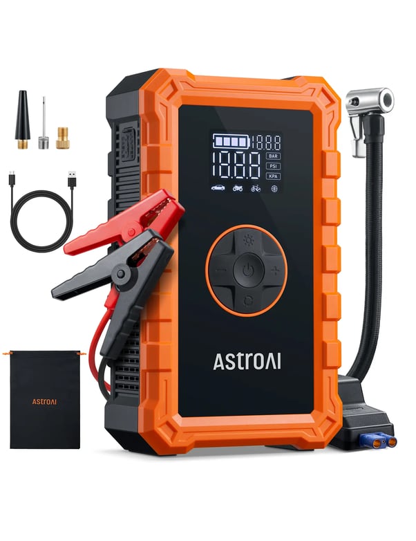 AstroAI S8 Air Portable Jump Starter with Air Compressor 150 PSI & 3000A Car Battery &12V Battery Charger Booster (6.0 Gas/3.0L Diesel) Orange