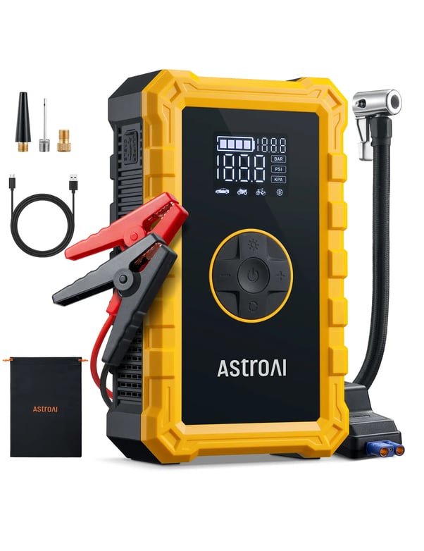 AstroAI S8AIR Jump Starter with Air Compressor, 3000A Car Battery Jumper Starter Portable (6.0 Gas/3.0L Diesel) with 150PSI Cordless Auto-Shutoff Tire Inflator (Yellow)