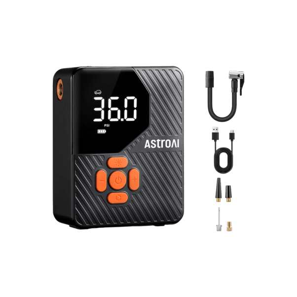AstroAI L7 Mini Tire Inflator - 150PSI Cordless Air Pump, Auto Shut-Off, LED Light (Orange)
