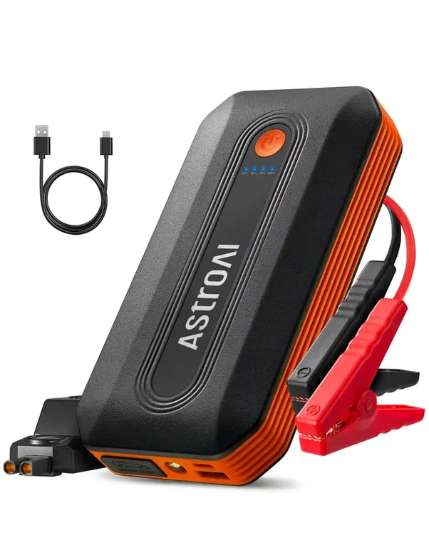 AstroAI B8 Booster Pack Jump Starter 3000A, Car Battery Booster Jump Starter for Up to 9L Gas or 7L Diesel Engine, with 3 Modes Flashlight, USB QC3.0, Jumper Cable for 12V Car and SUV, Orange
